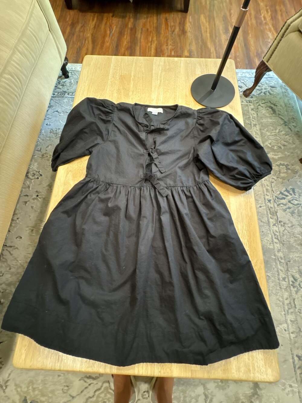 Band of the Free Black Puff Sleeve Tie-Front Mini Dress